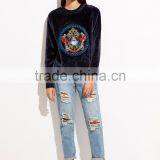 Navy Velvet Embroidered Sweatshirt Long Sleeve100 Cotton Frech Terry Custom Embroidery Sweatshirt Vintage Winter Coats thumbnail-4