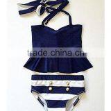 Vintage Black and White Stripe Baby Girl Swimsuit Bikini Bulk Buy From China thumbnail-1