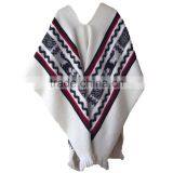 3/4 Sleeve Super Soft Warm Geometric Pattern 100% Llama Wool Poncho thumbnail-3