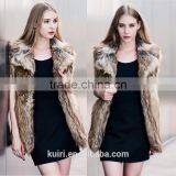 Europe Style Woman Raw Colour Raccoon Fur Vest Lady Faux Fur Waistcoat Winter Sleeveless Coat thumbnail-1