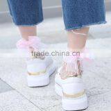 WS-23 2017New Hot Women Ruffle Large Fishnet Ankle High Socks Bow Tie Hollow Out Thin Mesh Lace Fish Net Short Socks thumbnail-1