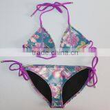 3D Digital Print Sexy Floral Brazilian Micro Halter Custom Bikini thumbnail-2