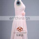 Lovely SHMY-B008 V-Neck and V-Back Knee Length Pink Chiffon Bridesmaid Dress thumbnail-3