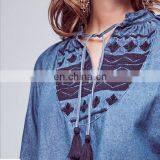 J0831 New Arrival Fashion Vintage Ethnic Embroidery Womens' Denim Shirt thumbnail-2