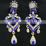 Innovative Designer Gold Plated Bollywood Style Kundan Earrings Set In Dark Blue Color thumbnail-1