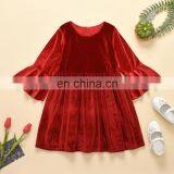 RTS Bell Sleeve Dress Christmas Dress Girls Velvet Dress thumbnail-1