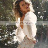 2020 New Street Look Women Autumn Lantern Sleeve Mesh Stitching Long-sleeved Multi Color Crop Top thumbnail-3