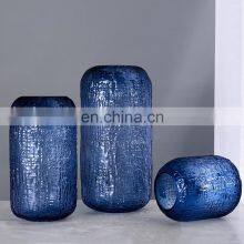 China Factory Wholesale Blue Color Ripple Flower Vase Glass Vase for Home Decoration thumbnail-1