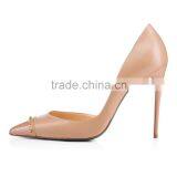 Catwalk Black and Nude Leather Lady Stiletto Bulk Wholesale Woman Pointed Toe High Heel Shoes Spikes on Toe Designer Women Shoes thumbnail-5