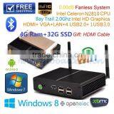4G Ram 32G SSD Intel Nuc Fanless Mini PC Celeron Dual Core 2 Thread N2810 2.0Ghz Home Computer Support Win 7/8 DHL Free Shipping