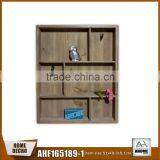 Natural Wood Wooden Wall Shelf With Metal Hooks For Wall Hanging