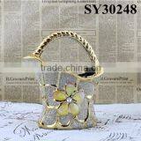 Golden Flower Carving & Crystal White Ceramic Table Vase thumbnail-3