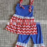 2016 Wholesale Toddler Girls Chevron Star Polka Dot Child Sleeveless 4th of July Boutique Sets thumbnail-4