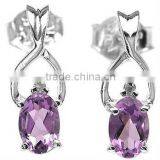 GENUINE AMETHYST & .925 Sterling Silver Dangle Earrings,Wholesale Silver Jewelry thumbnail-1