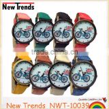 Fashion 8 color leather strap bike pattern watches