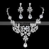 Silver Alloy Rhinestone Earrings Crystal Pendant Necklace Bridal Jewelry Set thumbnail-1
