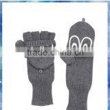 100% Acrylic Grey Knitted Half Finger Gloves With Monkey Eyes Cover thumbnail-1