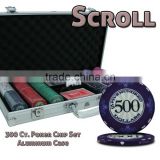 Scroll Casino Ceramic Custom Poker Chip Set with Aluminum Case - 300 Piece