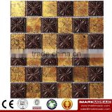 IMARK Yellow Gold Foil Glass Mosaic Tile Mix Flower Resin Mosaic Tile, Foshan Tile