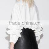Women's White Stand Collar Roll-up Sleeve Long Blouse thumbnail-4