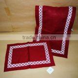 Xmas Red Computer Embroidery Cotton Linen Table Runner With Placemats