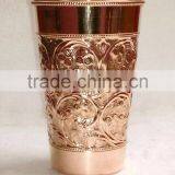 FDA APPROVED 100% PURE COPPER TUMBLER FOR DRINKING, EMBOSSED DESIGN PURE COPPER CONTAINER FOR BEER, MOSCOW MULE thumbnail-1