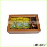 Best Bamboo Tea Box Natural Chest With Clear Hinged Lid, 8 Storage Sections thumbnail-1