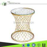 CN8014 Modern Golden Mesh Base Design Clear Glass Top Coffee Table and Side Table. thumbnail-1