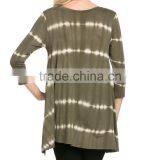 Olive Sound Wave Tie-Dye Three-Quarter Sleeve Top thumbnail-2