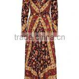 Bohemian Front Button Down Vintage Long Sleeve One Piece Maxi Dress HSd5170 thumbnail-6