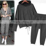 Wholesale Fashion Leisure Clothing Set Sports Wear Hoodies With Zippers for Women thumbnail-2