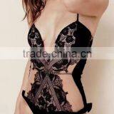 Runwaylover 5400 New Design Sexy Ladies Strap Deep V-neck Lace Hollow Out Bodysuit thumbnail-1