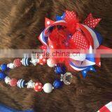 2016 Baby Girls Children Patriotic Clothing Girls 4th of July Capri Ruffle Outfits With Matching Necklace and Bow thumbnail-3