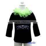 Halloween Lime Green Ruffles Kitty Cat Face Eye Rhinestone Black Long Sleeves Top 1-7Y thumbnail-1