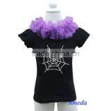 Halloween Spider Web Glitter Rhinestone Purple Ruffles Black Short Sleeves Top 3M-10Y thumbnail-1