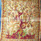 Turquoise Elephant And Big Tree Printed Tapestry Hippie Wall Hanging Mandala Tapestry Indian Cotton Bed Sheets thumbnail-5