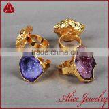 Fashion Vintage Antique Ajustable Golden Plated Druzy Geode Agate Statement Wide Ring thumbnail-5