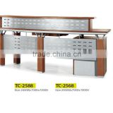 Metal screen circular reception desk with wood table and fram