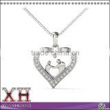 Sterling Silver White Cubic Zirconia Mon and Child Heart Pendant Necklace