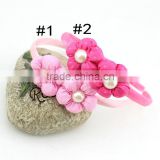 Pink Puff Flower Headband With Pearl Center,Flower Headband For Kids