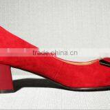 OW92 round toe mid heel low red block heel casual shoe