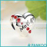 Romantic 925 Sterling Silver Ruby Heart Mother Word Beads Charms Fit Bracelet Gift for Mother thumbnail-2