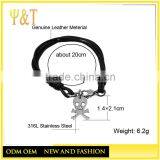 Fashion Male Femal Real Black Leather Bracelet Wholesale Skull Bracelets, Genuine Thin Leather Bracelets Maker (QS-0056) thumbnail-2