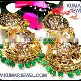 Green Beaded Jhumki thumbnail-1