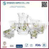 New designs low price 7pcs fancy polish glassware water jug set