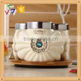 Ceramic Canister Set With Turntable Bamboo Stand thumbnail-1