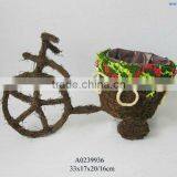 Rattan Bicycle Planter With Broomcorn Decoration thumbnail-1
