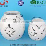 BSCI Audit Factory White Tea Light Lantern With Metal Handle, Ceramic Round Lantern thumbnail-4