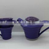 Promotional 3pcs Ceramic Purple Teapot Set thumbnail-1