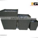 Plastic/PE rattan square with liner flower planter